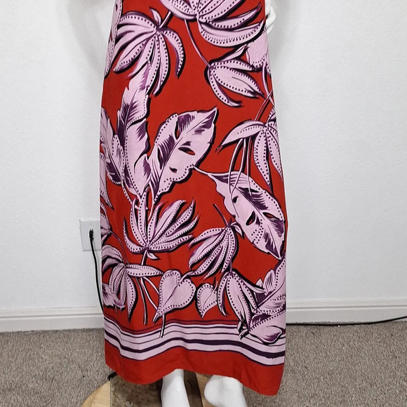 MSK "NEW" Aurora Red Floral Tropical Bohemian Halter Neck Boho Maxi Dress Size S - Picture 9 of 15